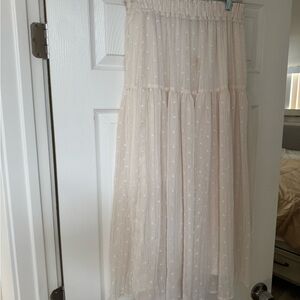 Cream Midi A-Line Skirt with Smocked Tiered Design